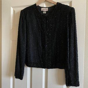 Beaded black silk evening jacket, Laurence Kazar, medium